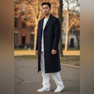 Canali Black Wool Topcoat Made in Italy Size 52R